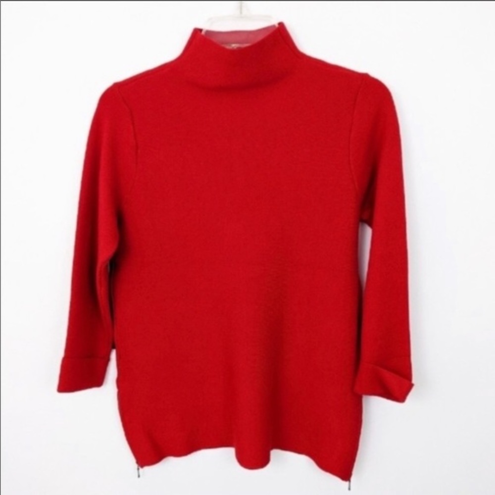 EUC Tahari Red Mock Turtleneck Side Zip Sweater M medium